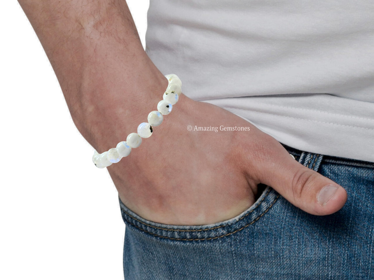 Amazing Gemstone Crystal Bracelet for Women Men's Gifts - Protection Healing Crystal Bracelet - 8mm Gemstone Beaded Stretchable Bracelet Pulseras Para Hombres Mujer Stocking Stuffers Mothers Day Gift (Rainbow Moonstone)