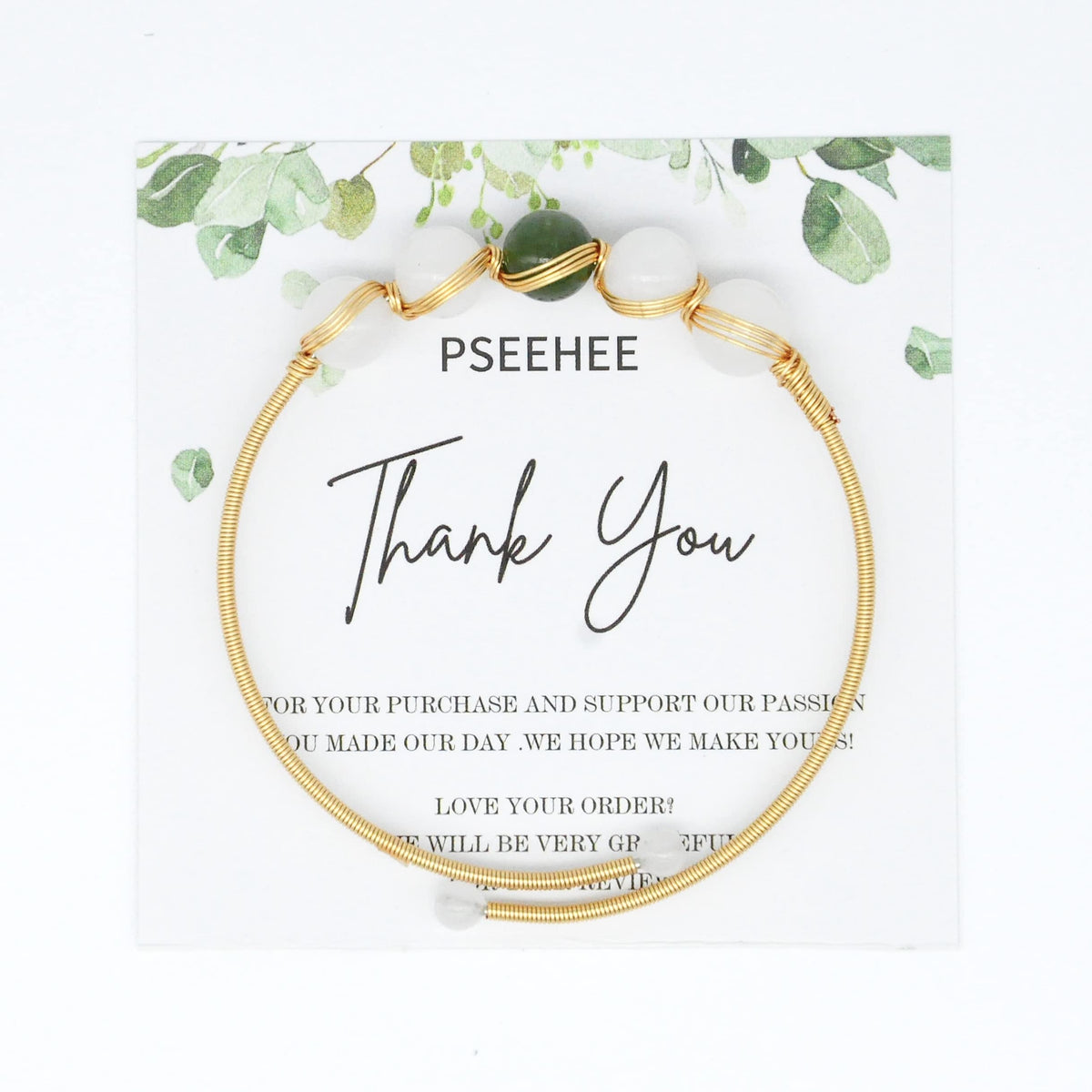 PSEEHEE Handmade Genuine Jade Bracelet 14k Gold Filled Wire Wrapped, Feng-shui Stone Chakra Healing Gemstone Crystal Beads Adjustable Bangle Cuff Jewelry Gift for Women