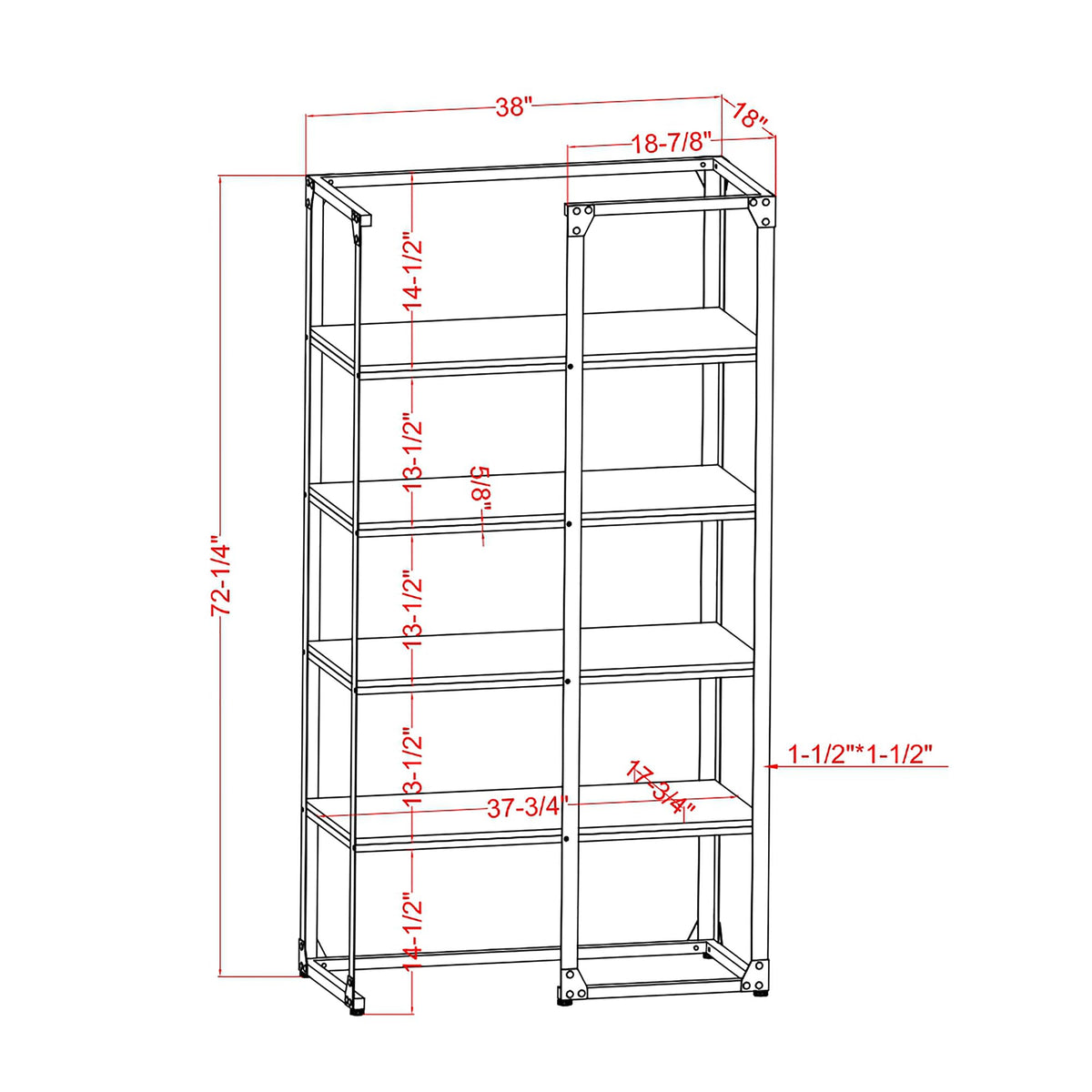 24/7 Shop at Home Adair Industrial Metal Open Back Bookcase with 4 Shelves for Living Room, Home Office, Bedroom, Black and Light Gray