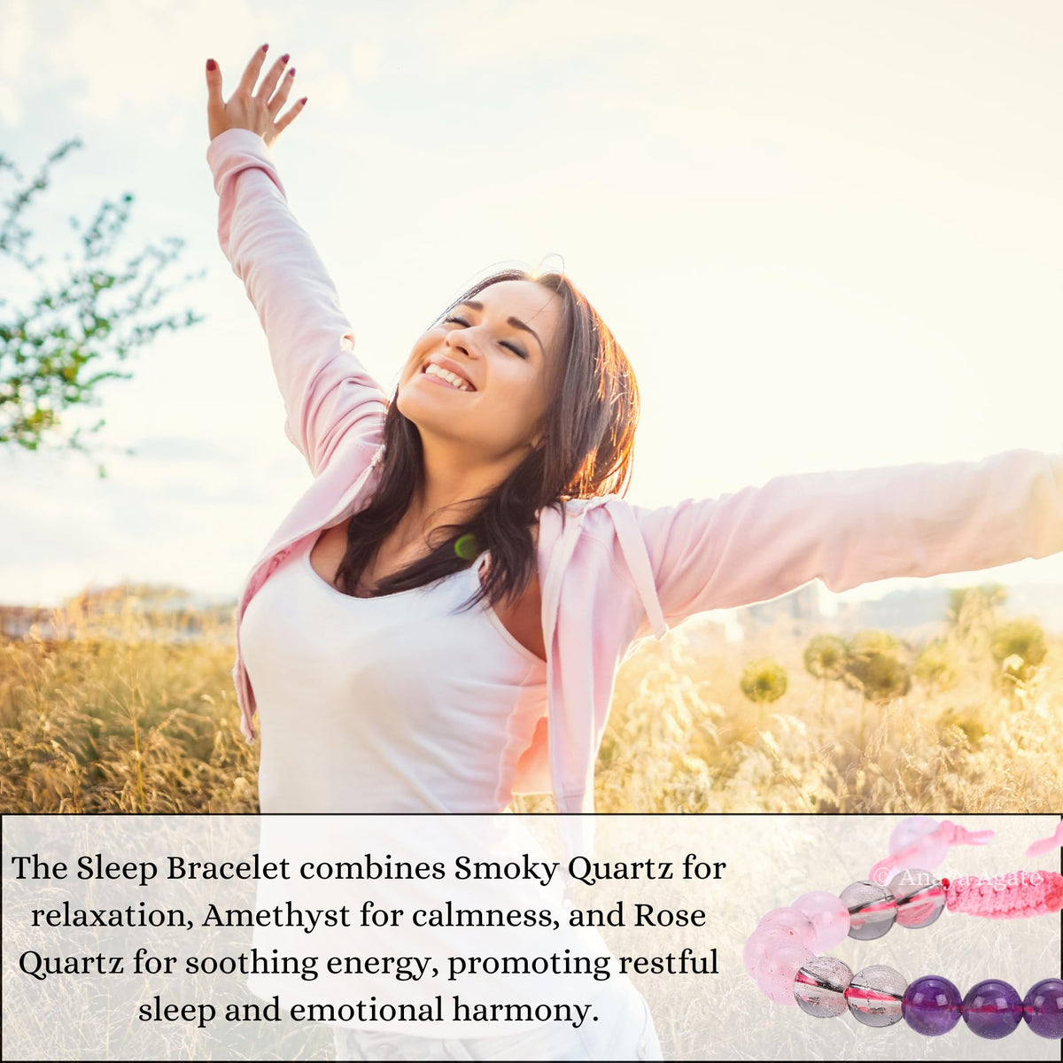 ANAYA AGATE Bracelet for Sleep Manifestation Rose Quartz Amethyst Smoky Quartz Bracelet Set - Healing Calming Anxiety Stress Relief Gifts Pulseras Para Hombres Mujer Stocking Stuffers