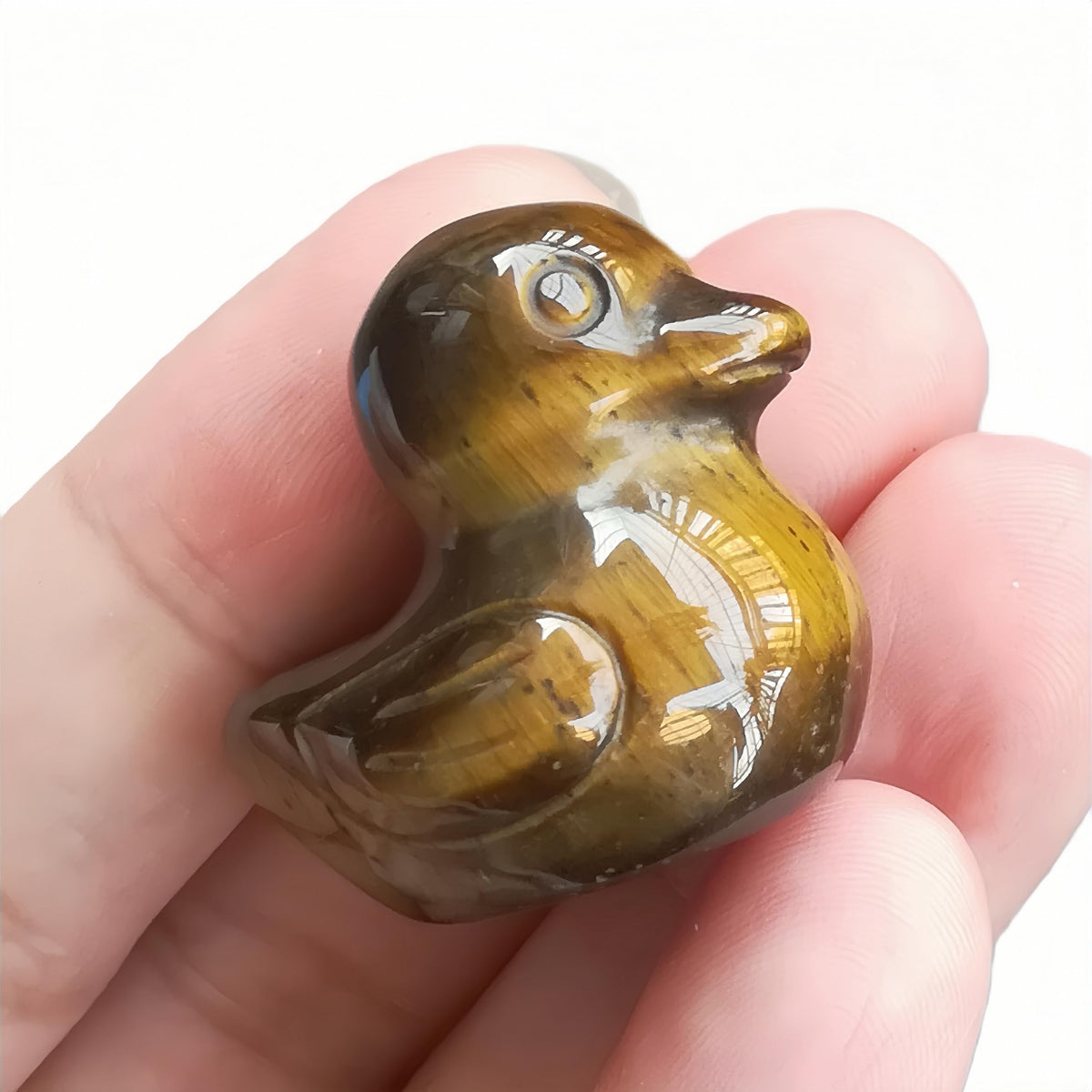 Bacatgem Natural Tiger's Eye Crystal Duck Carving Positive Energy Home Decoration Desk Decor,1.18 Inchs Crystal and Healing Stone Ornament