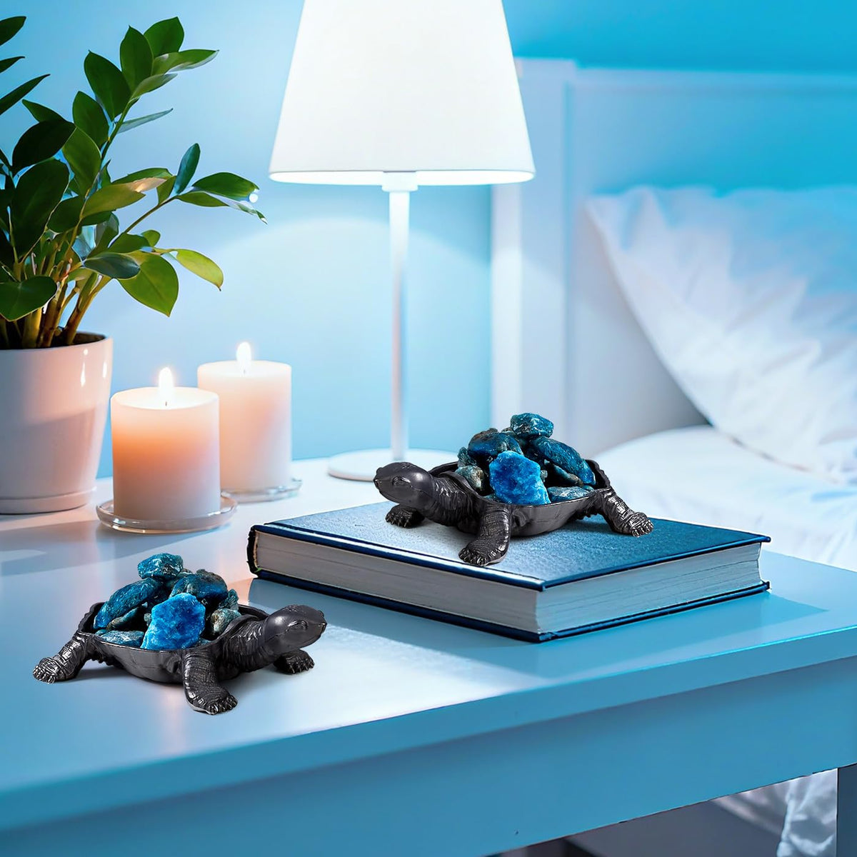 DUQGUHO Turtle Decor Figurines Turtles Gifts for Women Blue Apatite Crystal Cute Turtle Statue Decorations Sea Turtles Gifts