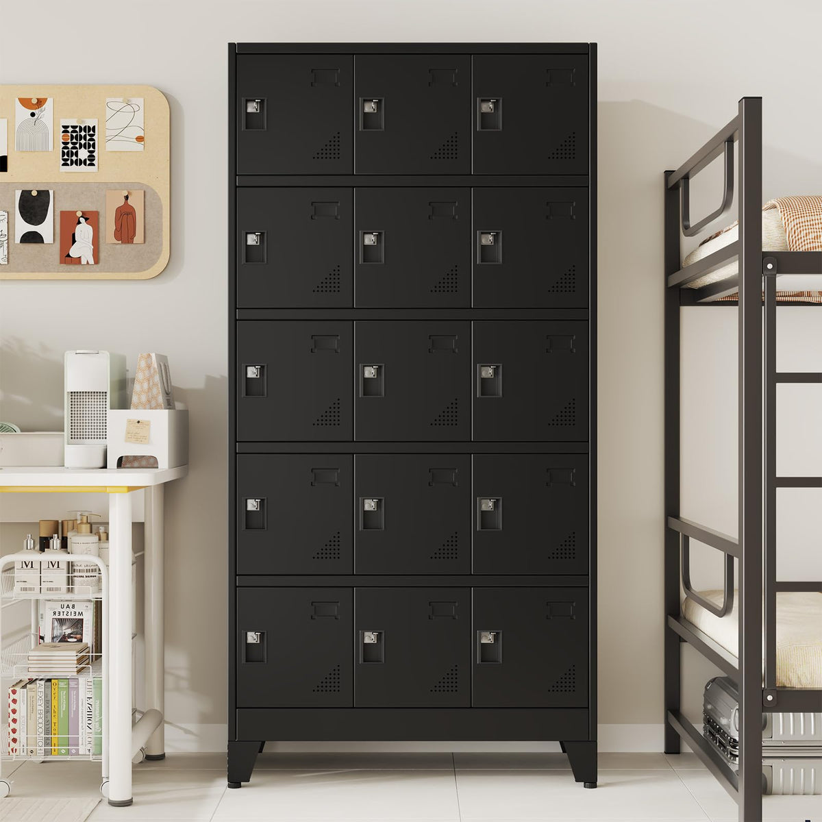 Lusiwry Metal Lockers for Employees-15 Doors Storage Locker with Shelves and Lockable Steel Cabinet for School,Gym,Office,Staff,Assembly Required,Black