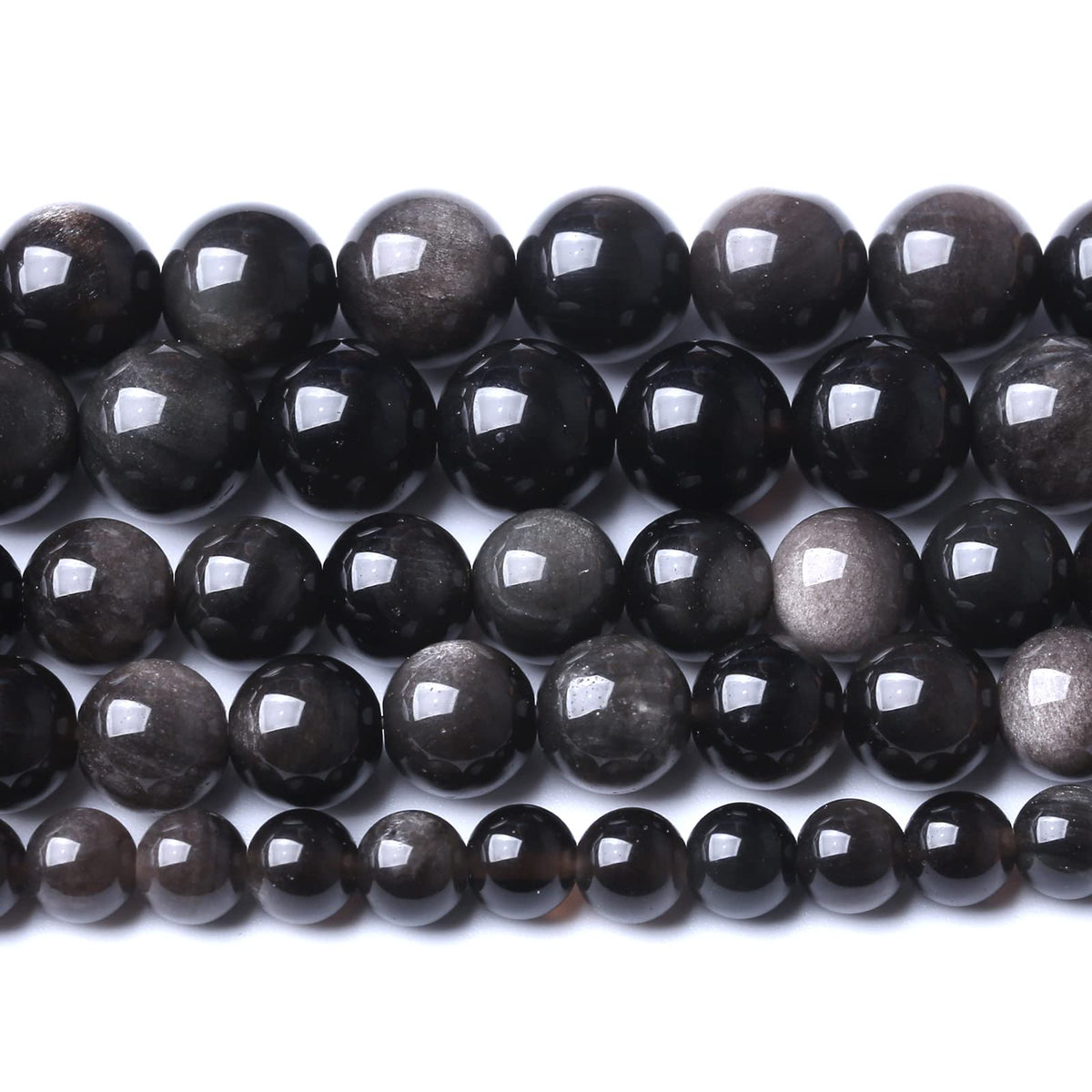 8MM 46PCS Natural Stone Silver Obsidian Loose Beads for Jewelry Making DIY Bracelet