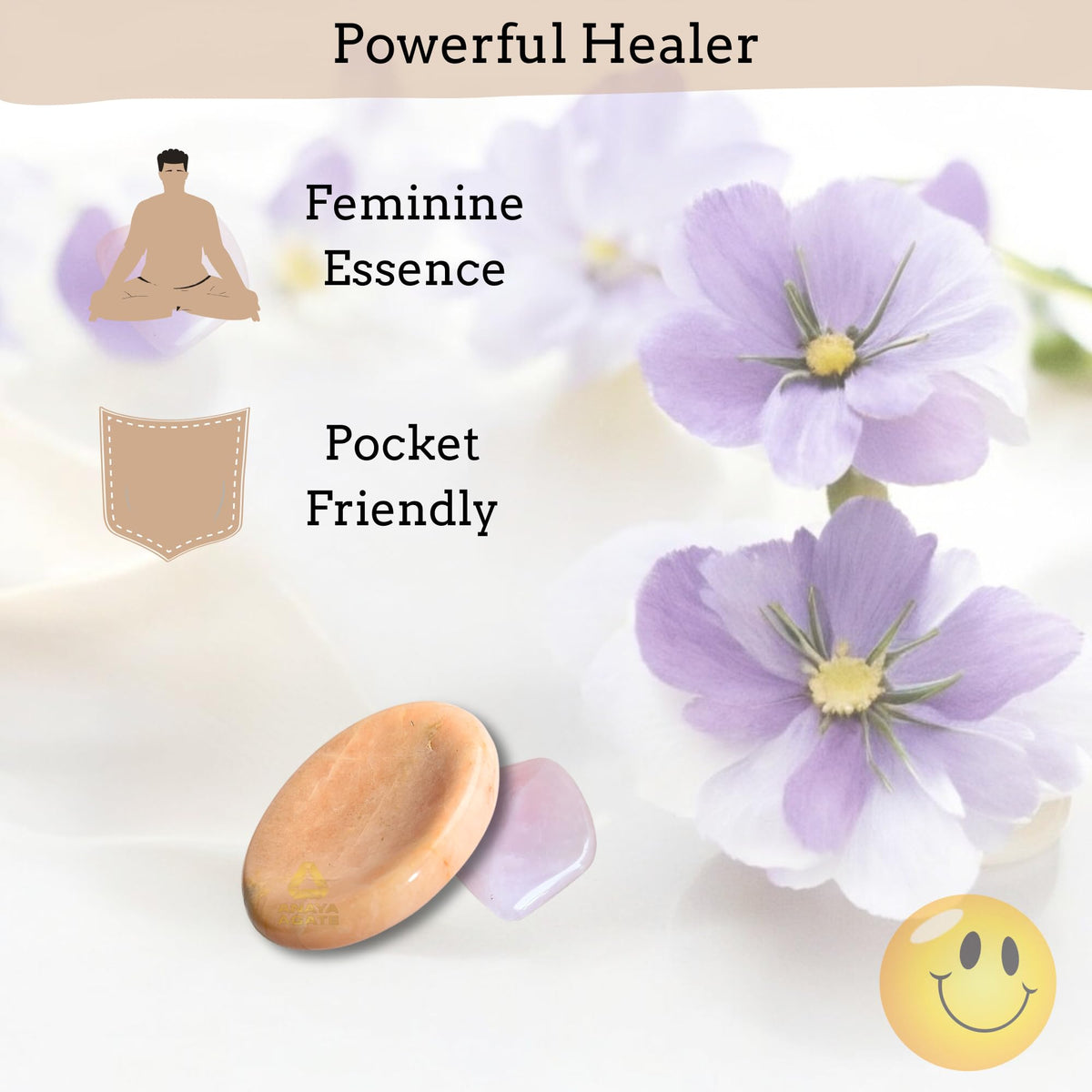Anaya Agate Peach Moonstone Worry Stones Certified Crystal Thumb Worry Stone for Anguish, Relaxing and Soothing Balance Stones for Meditation, Stress Relief Crystals and Healing Stones for Men Women