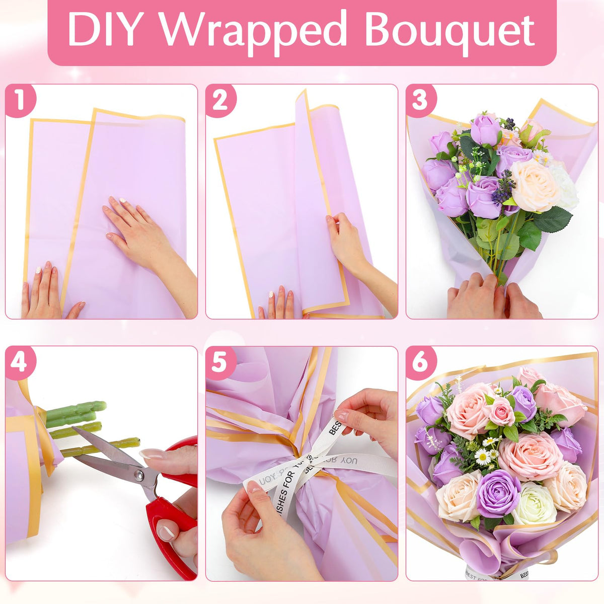Ovveroche DIY Purple Flower Bouquet Set Artificial Preserved Roses with Eucalyptus Lavender White Roses Perfect for Wedding Birthday Valentine's Day Party Decoration