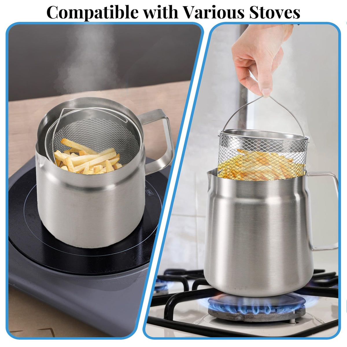ZAVOOS 304 Stainless Steel Oil Filter Pot, 68 Oz Deep Fryer Pot with Strainer Basket, Versatile Large Capacity Bacon Grease Container Cooking Oil Saver for Kitchen, Restaurant, Camping