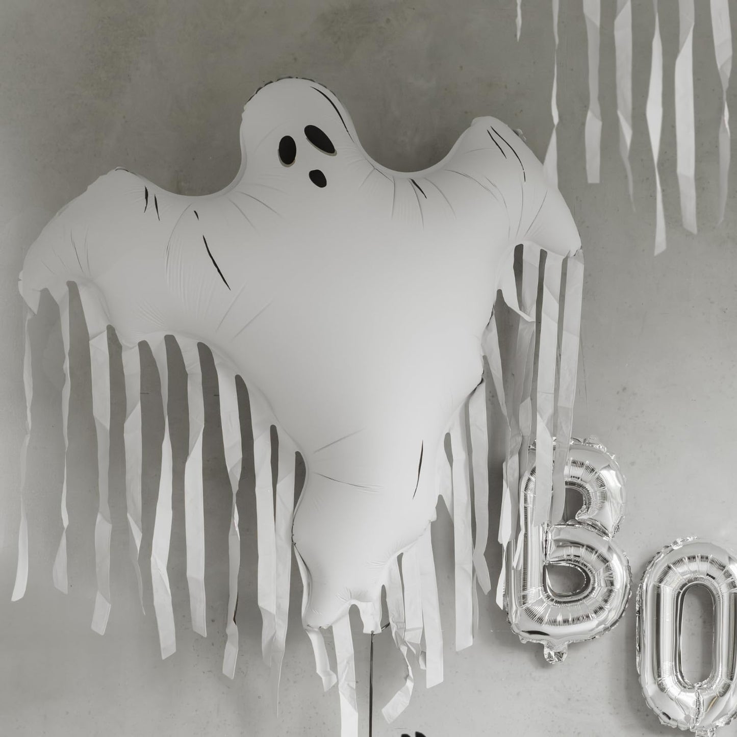 Large Ghost Balloons PartyDeco 36.6 x 33.8 Inch Large White Ghost Foil Balloon with Tassels Spooky Birthday Decoration