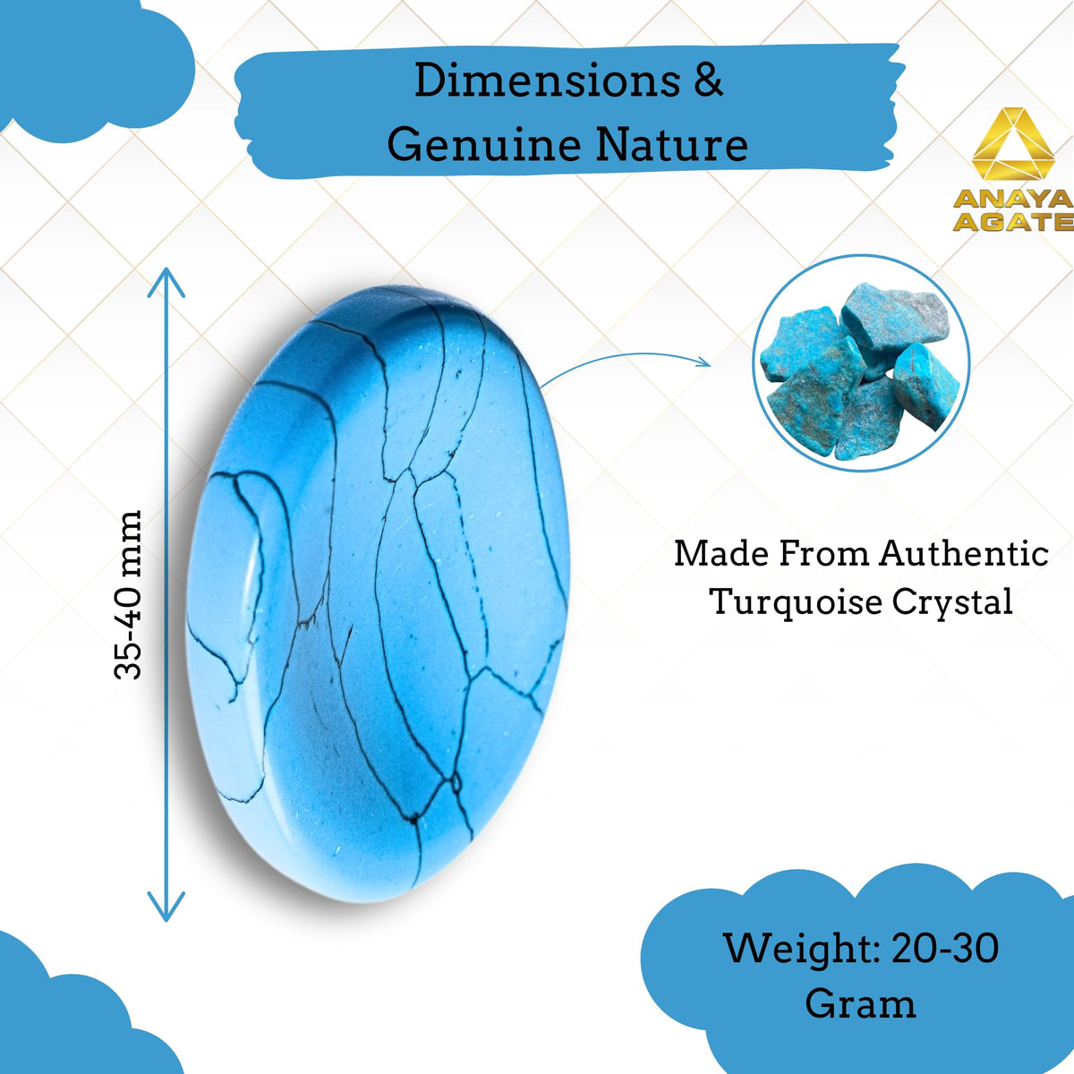 Anaya Agate Turquoise Howlite Worry Stones Certified Crystal Thumb Worry Stone for Anguish, Relaxing and Soothing Balance Stones for Meditation, Stress Relief Crystals and Healing Stones for Men Women