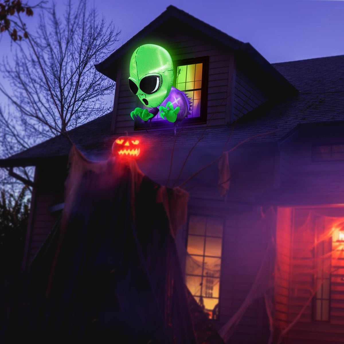 TURNMEON 4 Ft Halloween Inflatables Outdoor Decorations Alien Broke Out from Window with Built-in LED Blow Up Inflatable for Scary Halloween Decoration Party Home Indoor Outside Yard Garden Lawn Decor