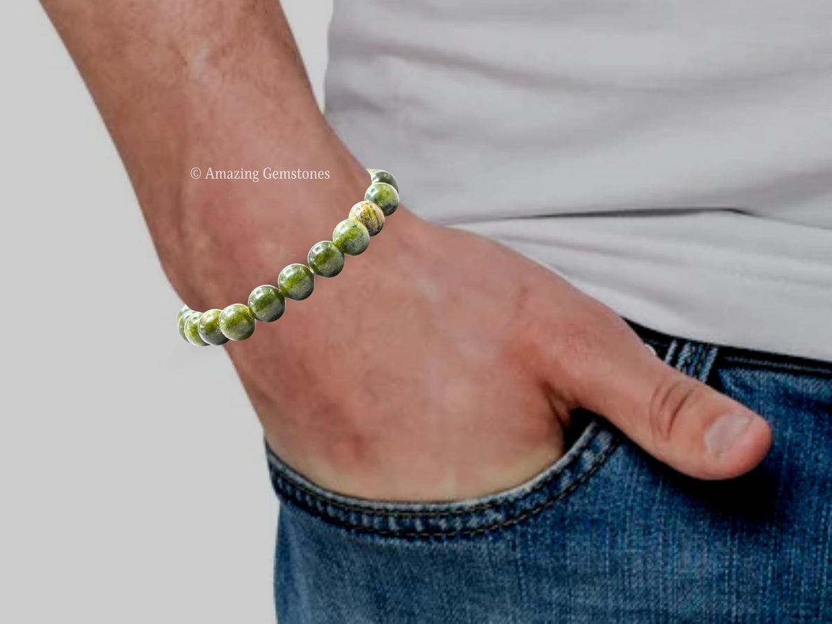 Amazing Gemstone Crystal Bracelet for Women Men's Gifts - Protection Healing Crystal Bracelet - 8mm Gemstone Beaded Stretchable Bracelet Pulseras Para Hombres Mujer Stocking Stuffers Mothers Day Gift (Jade)