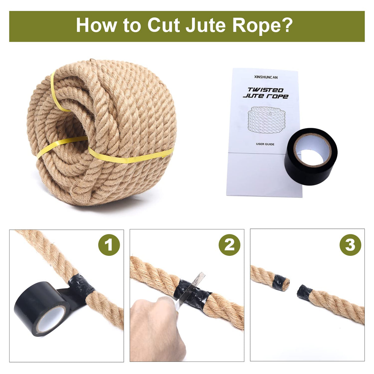 Heavy Duty Jute Rope - 1 Inch, 50 Feet, Natural Hemp for Crafts, Gardening, Bundling, Climbing, Hammock, Nautical, Tug of War, Railings, Home Decorating