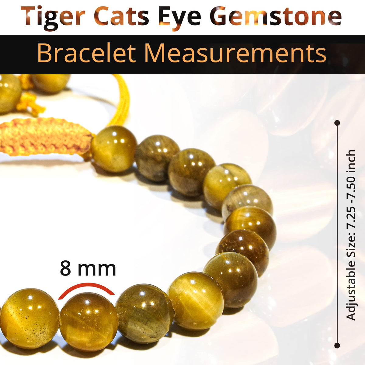ANAYA AGATE Healing Crystal Bracelet – Chic Gemstone Bracelet for Men and Women – 8mm Round Bead Bracelets for Spiritual Healing, Protection, Positive Energy - Tiger Cats Eye