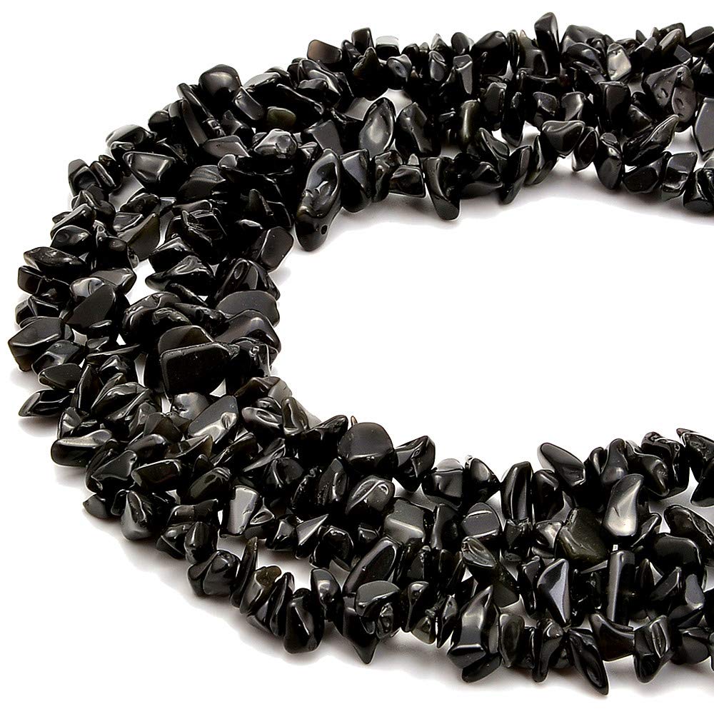PLTbeads 5-8mm Natral Healing Gemstone Waist Bracelets Necklace Kit Irregular Stone DIY Crafts Design Jewelry Making 1 Strand per Bag Approxi 34 inch (Black Obsidian Chips)