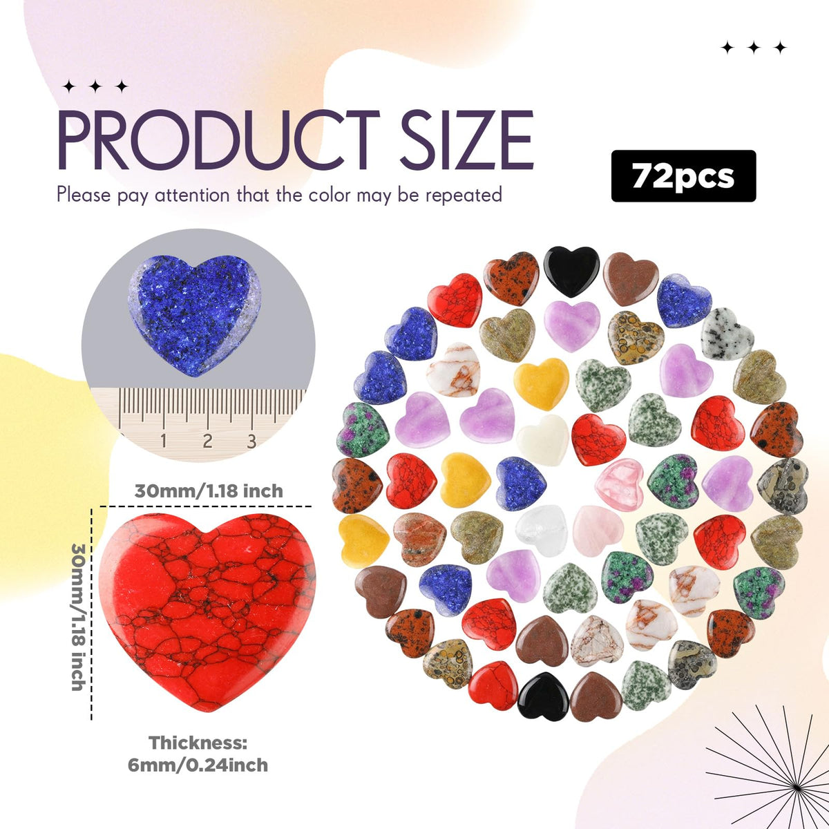Nuenen 72 Pcs Natural Heart Shaped Crystal Stone 1.2 Inch Worry Stone Bulk Heart Palm Pocket Healing Carved Love Mini Gemstone Decor for Valentines Witchcraft Meditation