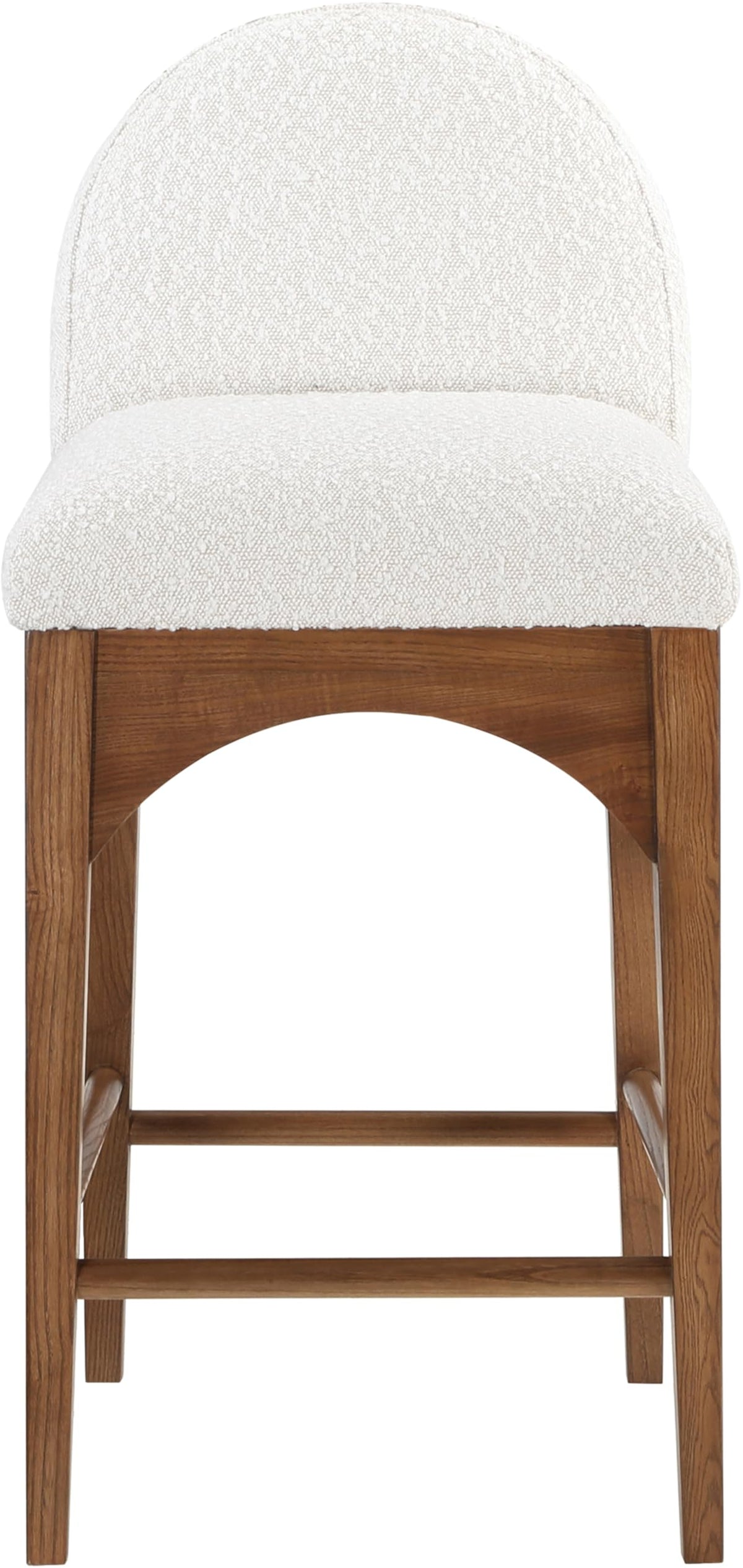 Meridian Furniture 399Cream-C Waldorf Collection Art Deco Stool with Rich Cream Boucle Fabric, Solid Ash Wood, Walnut Brown Finish, Counter Height Stool, 18" W x 20" D x 37" H, Cream