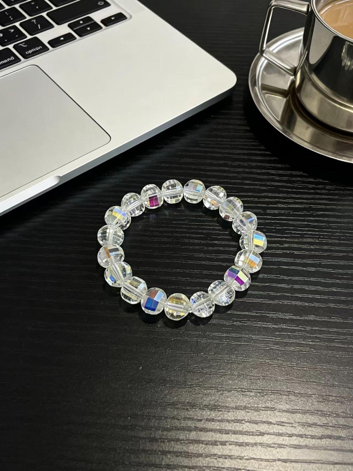 IETWIPNO Stretch Crystal Bracelet for Women,Elastic Beaded Bracelets Set of 1,Multicolor Healing Stone Adjustable Bangle, (10MM Round White AB)