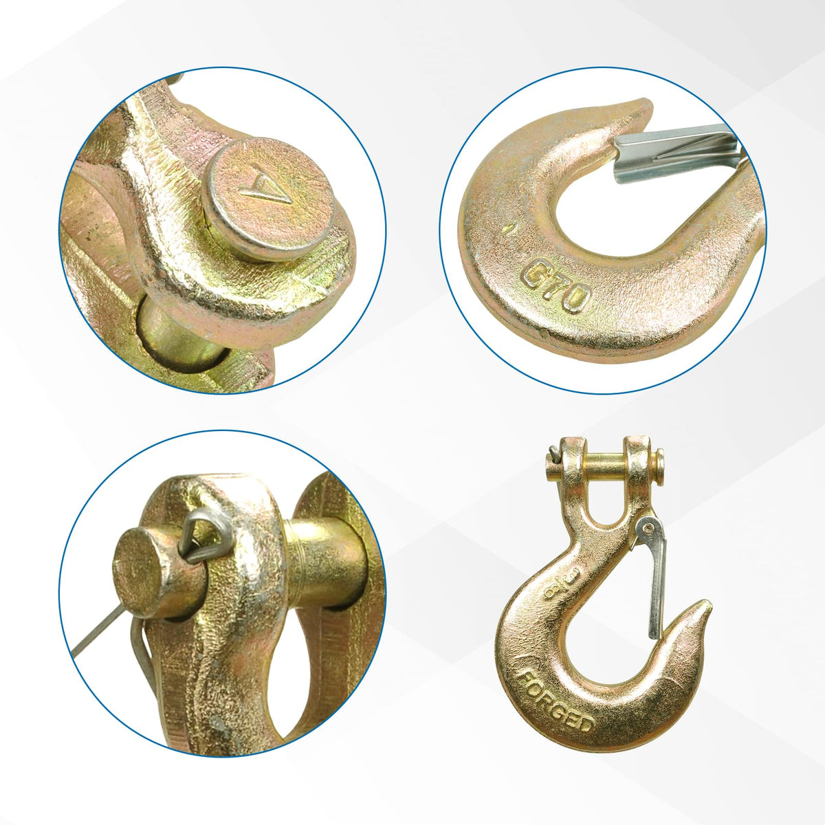 TBAPFS 4 Pack 3/8" Inch Clevis Grab Hooks G70 Steel Chain Slip Hook with Safety Latch 18000 Lbs Capacity Working with Towing and Chain