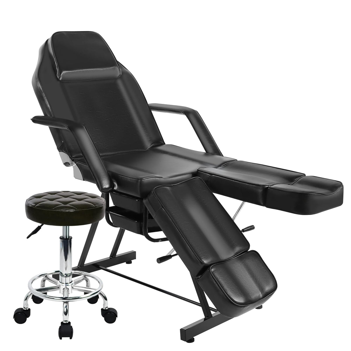 KIIUMI Tattoo Facial Chair with Split Legs, Artist Tattoo Bed for Client, Professional Adjustable Lash Esthetician Table Beauty Salon Spa Equipment with Breathing Hole & Hydraulic Stool, Grey