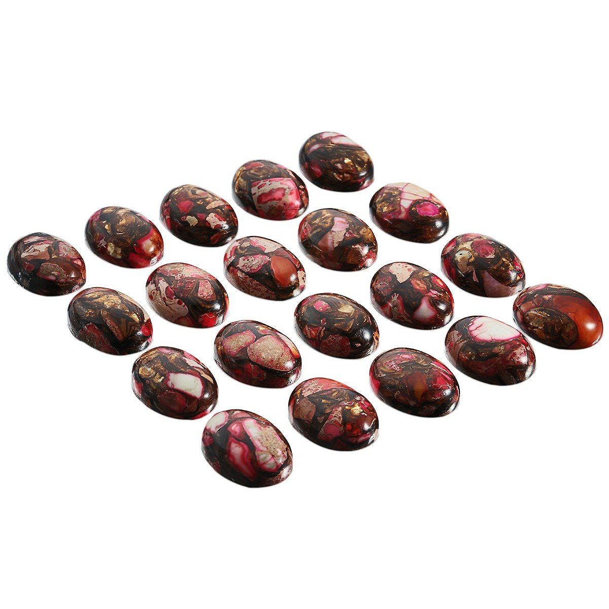 rockcloud 18x25mm Oval Cabochon Flatback Semi-precious Stones Sea Sediment Jasper for Jewelry Making Pack of 5