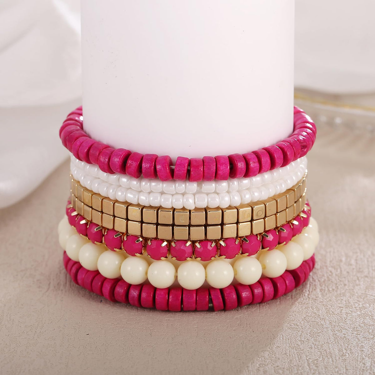 LUREME Bohemian Beads Cube Multi Strand Stretch Stackable Bangle Bracelet Set(bl003172-11)