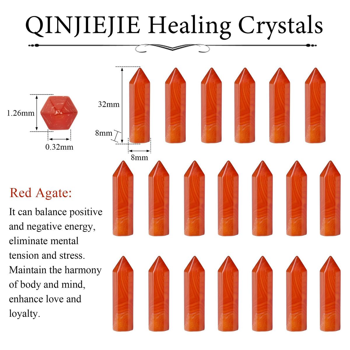 QINJIEJIE Red Carnelian Agate 20 PCS Healing Crystals Stones Sets Wands Bulk Natural Pocket Crystal Towers Assorted Pointed Reiki Gemstones Polished Energy Meditation Chakra Gifts for Women Men