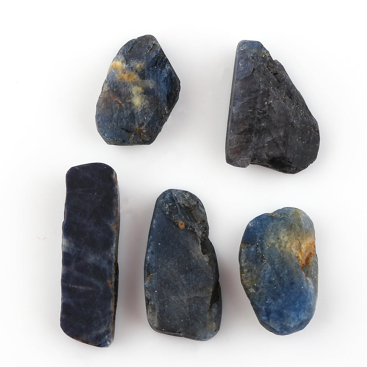 CRYSTALINES 5pcs Wholesale Natural Raw Blue Sapphire Gemstone, Untreated Rough Slice Stone, Bulk Loose Supplies for DIY Crafts-Jewelry Making, September Birthstone, Healing Crystals, Gem Collection