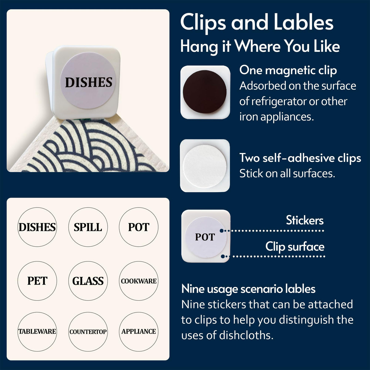 Eulnars Swedish Dishcloths for Kitchen, 8 Pack Japanese Pattern Reusable Paper Towels with Clips, Non-Scratch Swedish Dish Towels, Super Absorbent Cellulose Dish Cloths, No Odor