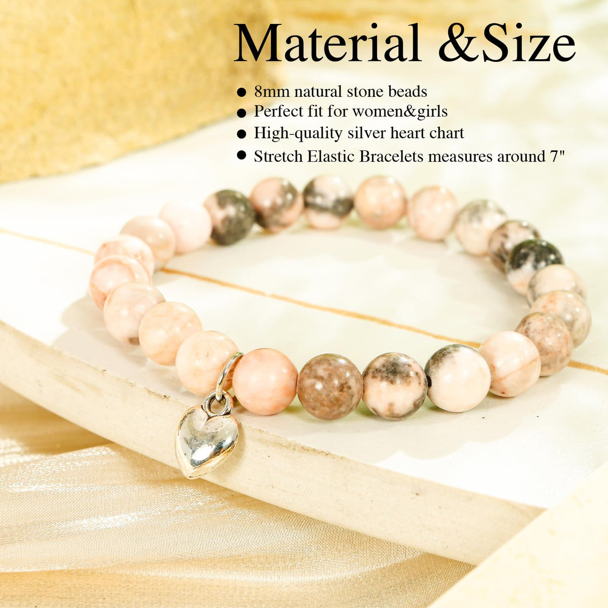 VICKHU Inspirational Gifts for Women Natural Stone Heart Butterfly Bracelet for women Unique Gifts for Birthday Mothers day Thanksgiving Christmas Valentine's Day Teacher Appreciation (Pink Zebra)