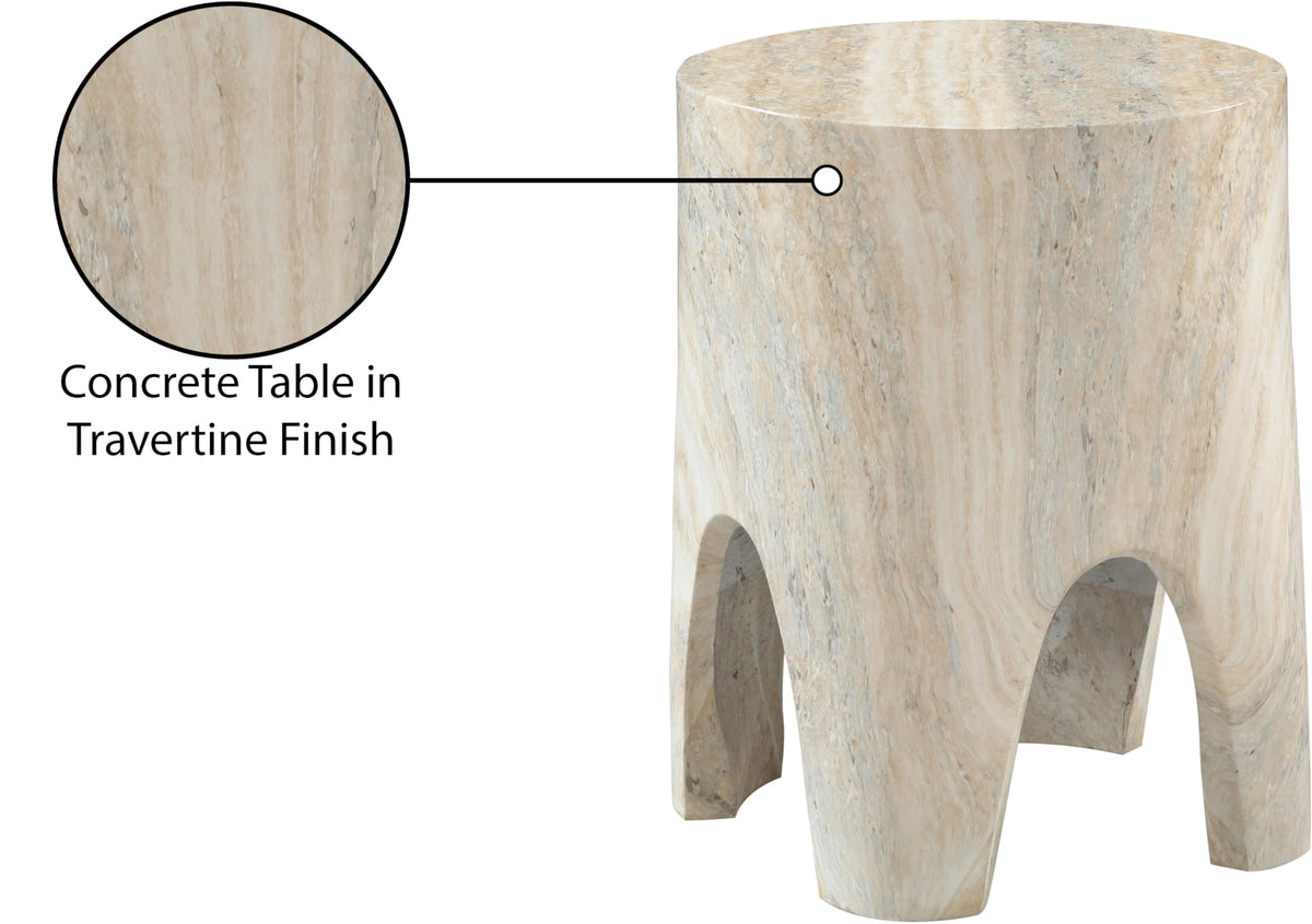 Meridian Furniture 99054Travertine-ET Foligno Collection Art Deco Indoor/Outdoor Concrete End Table with Travertine Finish, 14" W x 14" D x 18" H, Travertine