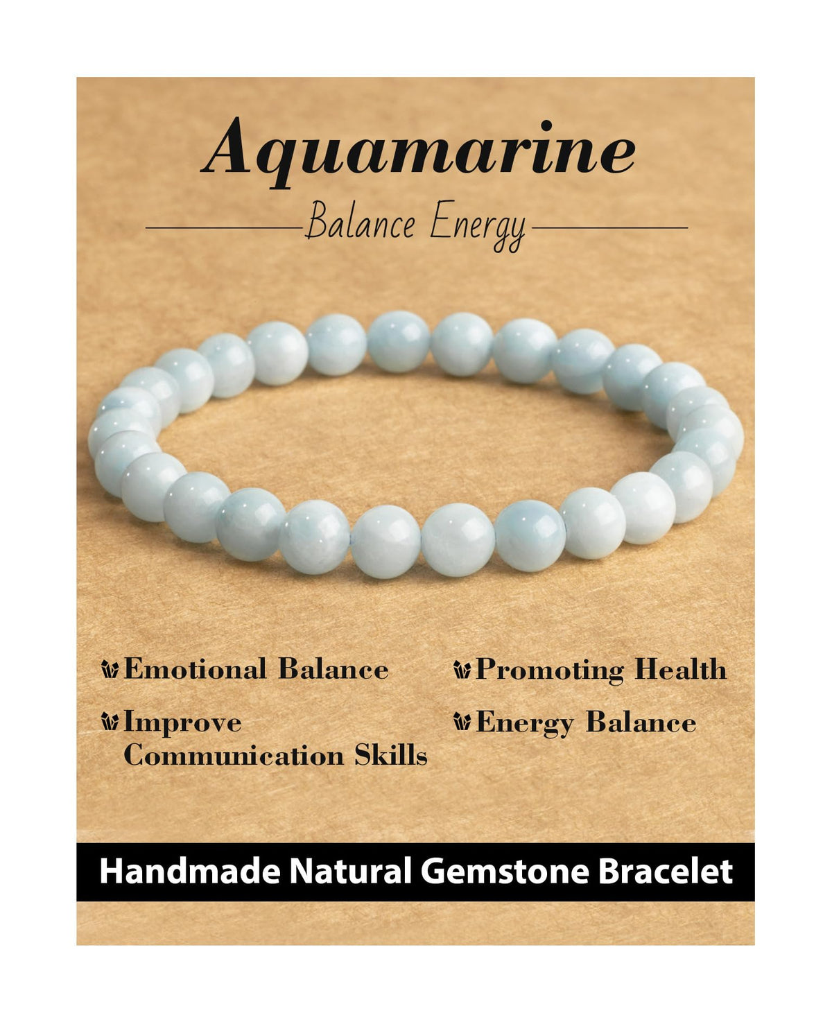Landorilo Beaded Bracelet for Men Women, 6mm Natural Stone Aquamarine Healing Crystal Stretch Bracelets, Ideal Christmas Birthday Jewelry Gifts with Energy Card，Replacement Beads Included