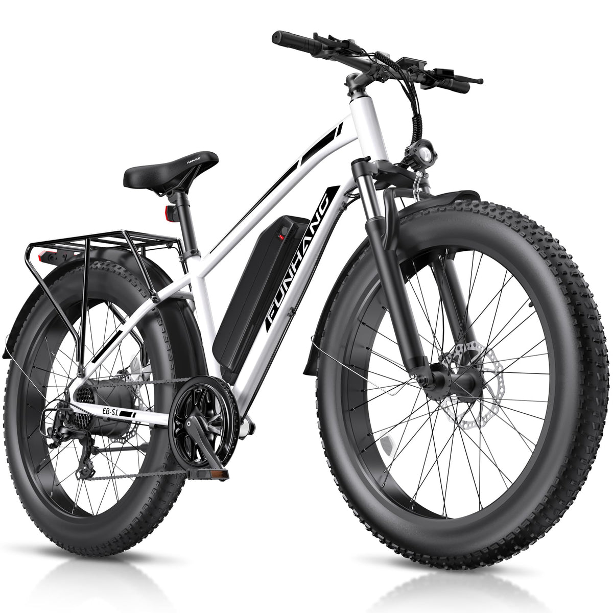 Funhang Electric Bike for Adults, 1000W Peak Ebike, 20MPH 60Miles Electric Mountain Bike, 26" Fat Tire Electric Bicycle with 48V 13AH Battery, Front Suspension,7 Speed, Rear Rack, UL 2849 Certified