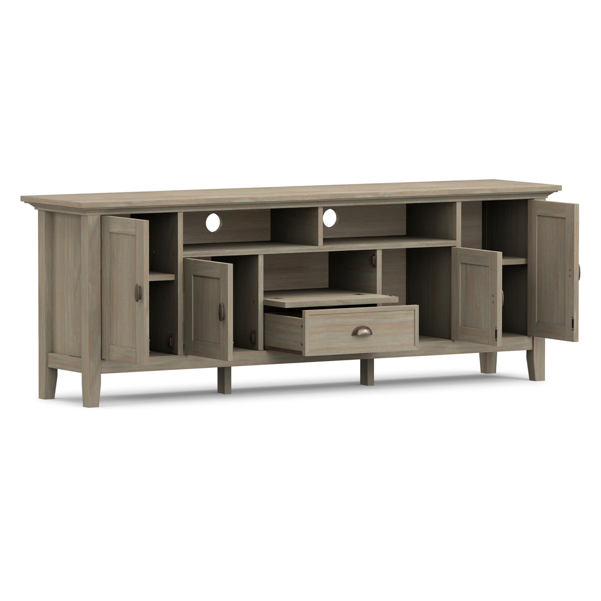 SIMPLIHOME Redmond TV Stand - 72 inch Wide Solid Wood Media Console in Distressed Grey, Transitional Entertainment Center for Living Room for TVs up to 80 Inches with Drawers and Cable Management