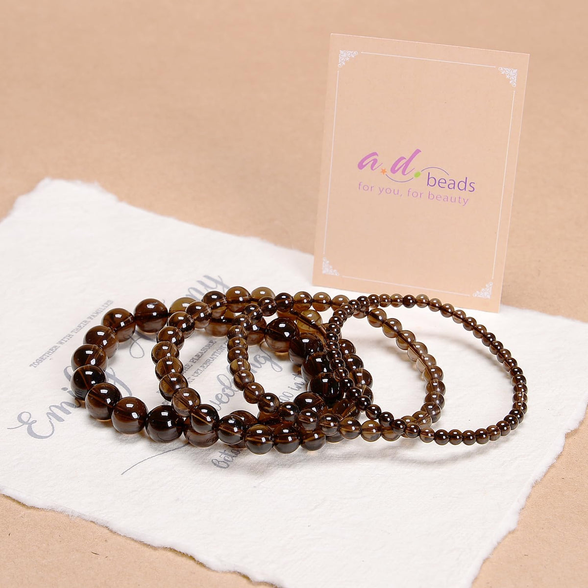 AD Beads Handmade Gemstone Stretch Elastic Bracelet Crystal Healing Reiki Nature's Beauty and Spiritual Essence Unisex (6mm, Smoky Quartz (Clarity and Amplification))