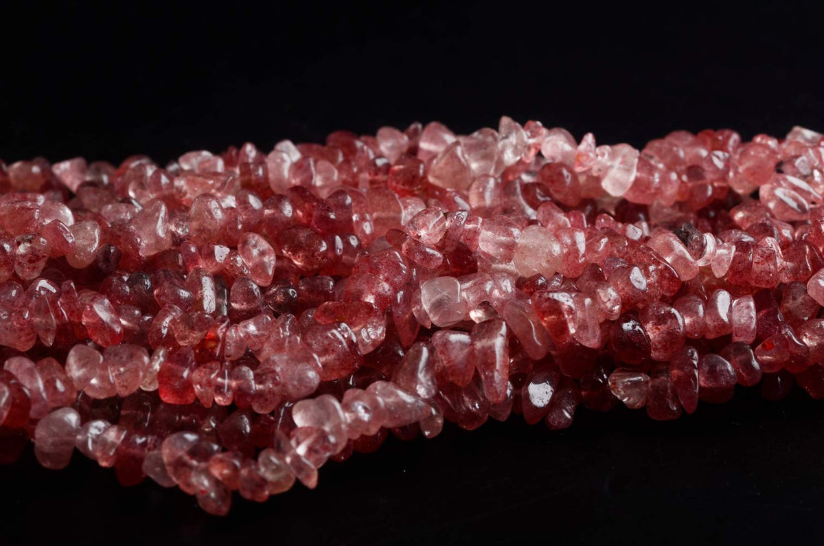 Natural Chip Stone Beads Strawberry Quartz 5-8mm About 400 Pieces Irregular Gemstones Healing Crystal Loose Rocks Bead Hole Drilled DIY for Bracelet Jewelry Making Crafting (5-8mm, Strawberry Quartz)