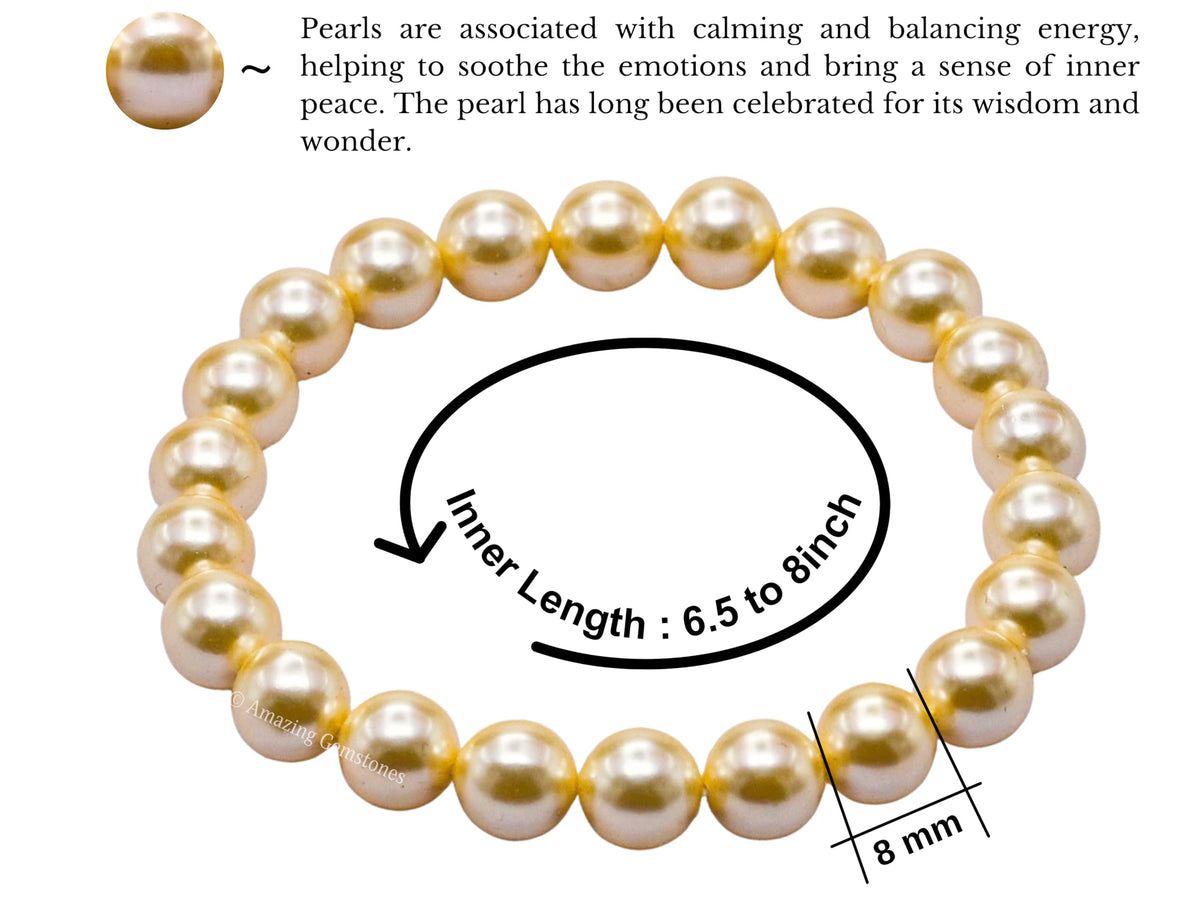 Amazing Gemstone Crystal Bracelet for Women Men's Gifts - Protection Healing Crystal Bracelet - 8mm Gemstone Beaded Stretchable Bracelet Pulseras Para Hombres Mujer Stocking Stuffers Mothers Day Gift (Yellow Pearl)