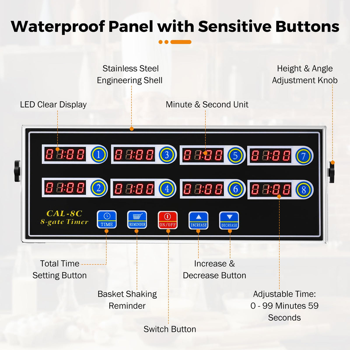 BEAMNOVA 8-Channel Digital Kitchen Timer, Commercial Timer for Restaurant, Food Timer for Cooking, Fryer Reminder, Adjustable Loud Alarm, Stainless Steel