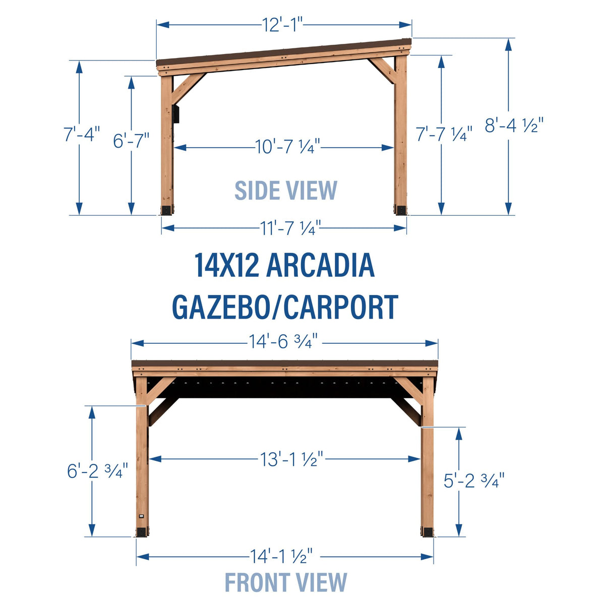 Backyard Discovery Arcadia 14' x 12' Cedar Wood Outdoor Gazebo Pavilion with Hardtop Galvanized Steel Slope Roof, Snow Support, Wind Resistance, PowerPort, Shade for Garden, Patio, Deck, Entertaining