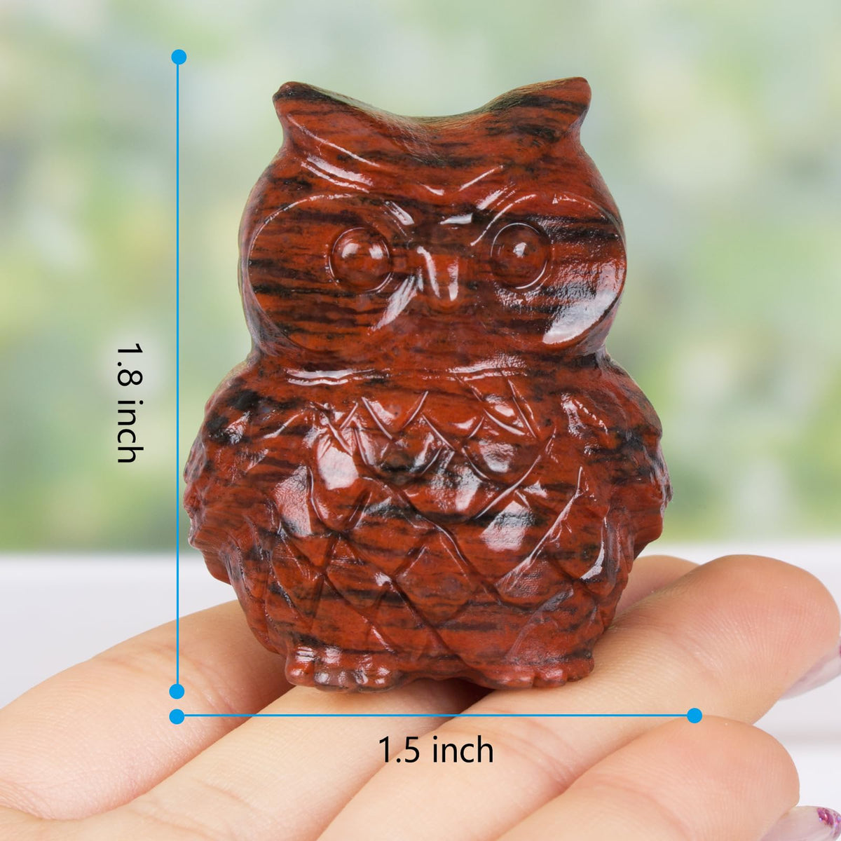 Ytbeoxk 1.9 Inch Red Sesame Stone Owl Statue, Healing Crystal Cute Decor Figurine, Hand-Carved Gemstone, Bedroom Office Spiritual Gift, Owl Gifts