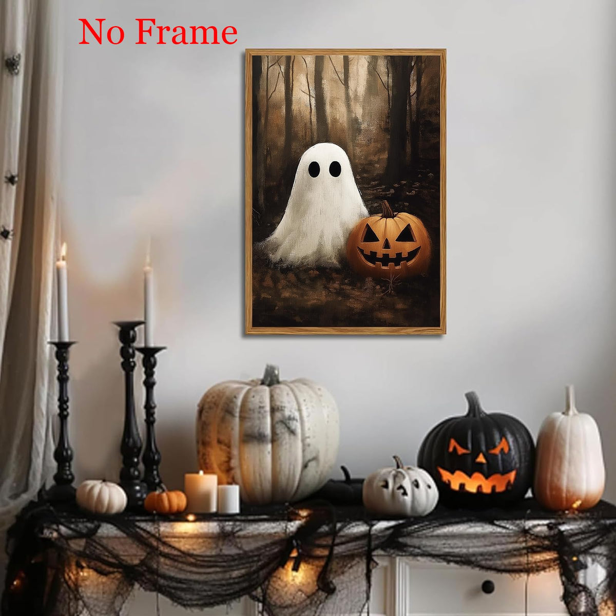 Vintage Halloween Ghost Poster Ghost Pumpkin Prints Dark Academia Gothic Prints Moody Halloween Pictures Spooky Fall Forest Art Spooky Moody Wall Art Dark Academia Painting 16x24inch Frameless