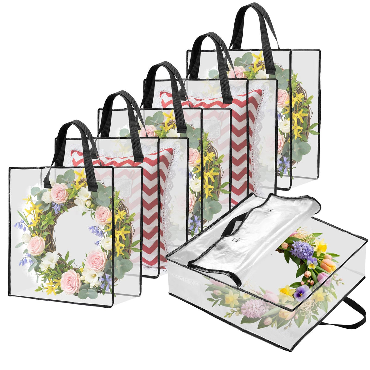HFKPJRT 6 Pack Decorative Wreath Storage Container, 26" Clear Wreath Storage Bags for Halloween Christmas Spring, Large Moving Bags, Under the Bed Organizer for Bedding, Clothing, Toys