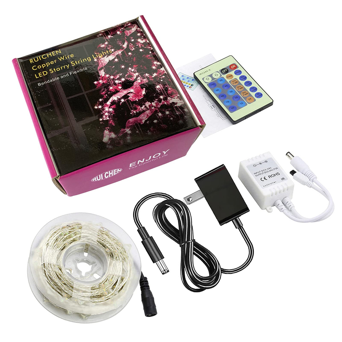 RUICHEN Dimmable Purple Fairy Lights Plug in, 33 Ft 100 LED Twinkle String Lights with Remote, Waterproof Silver Wire Lights for Christmas Halloween Party Bedroom Patio Garden