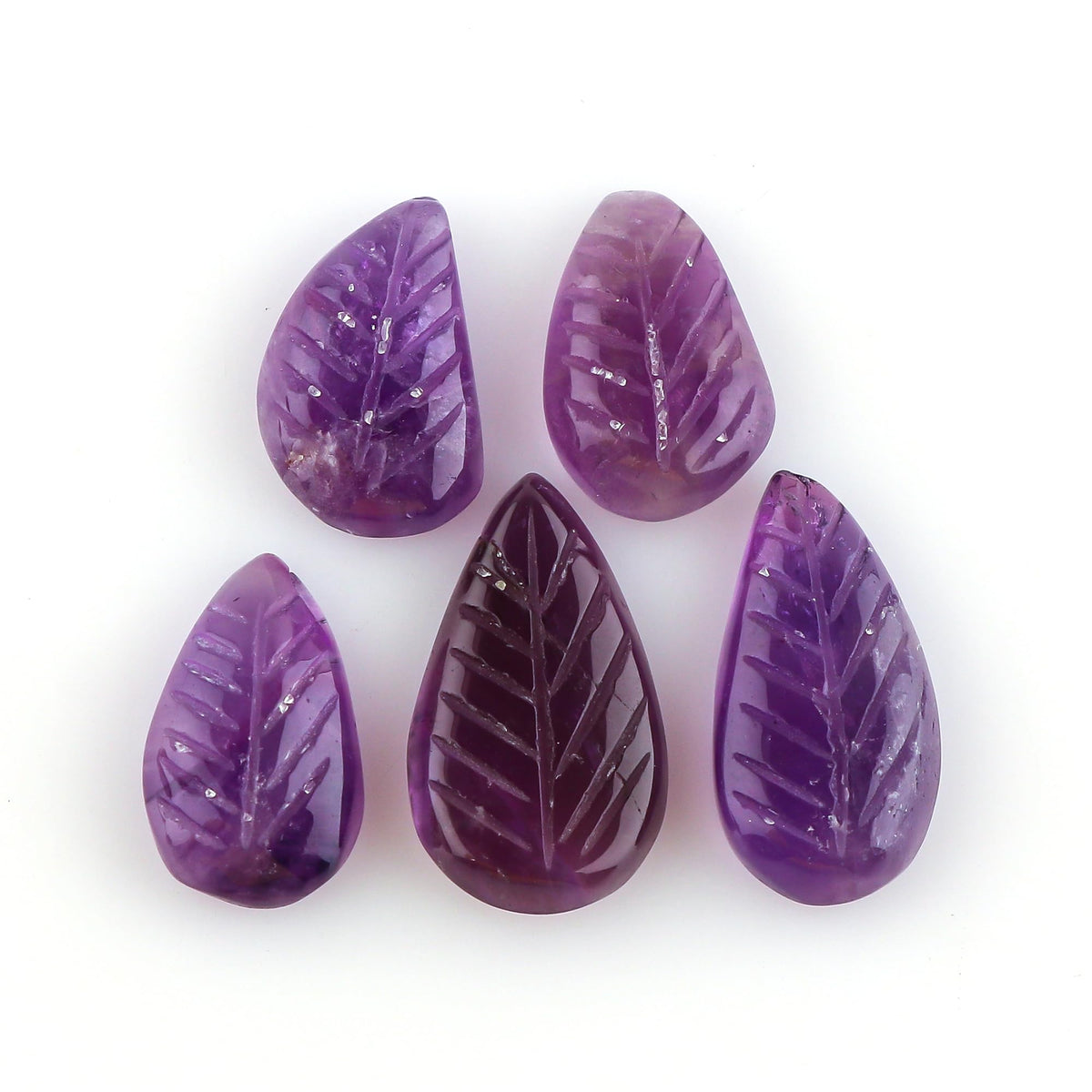 CRYSTALINES 5pcs, Natural Purple Amethyst Gemstone, Bulk Hand-Carved Stone, Wholesale Polished Leaf Cabochon, DIY Jewelry Making, Healing Crystal Supply, February Birthstone, Gem Collection