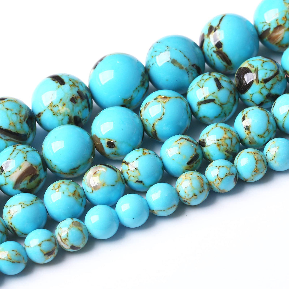 32PCS 12MM Beads Shell Turquoise Beads with Mother-of-Pearl Round Loose Beads Natural Gem Beads for Jewelry Making 15"
