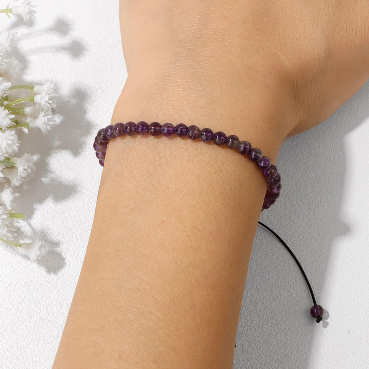 Lit Wall Amethyst Bracelet for Women 4mm Adjustable Amethyst Crystal Bracelet Purple Beaded Bracelet Healing Bracelets Spiritual Natural Stone Bracelets Crystal Jewelry for Women