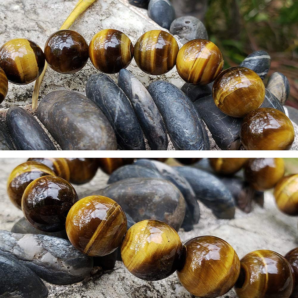 chengmu 12mm Tiger Eye Stone Stretch Bracelet for Men Natural Round Beads Semi Precious Gemstone for Crystal Elastic Beaded Bracelet 8"