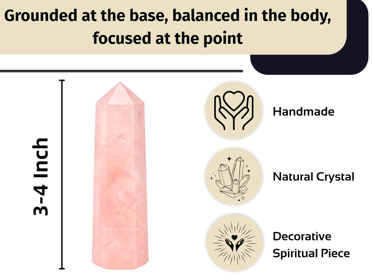 Amazing Gemstone Star Rose Quartz Crystal Towers - Natural Healing Crystal Point Obelisk for Reiki Healing and Crystal Grid (3" to 4" INCH)