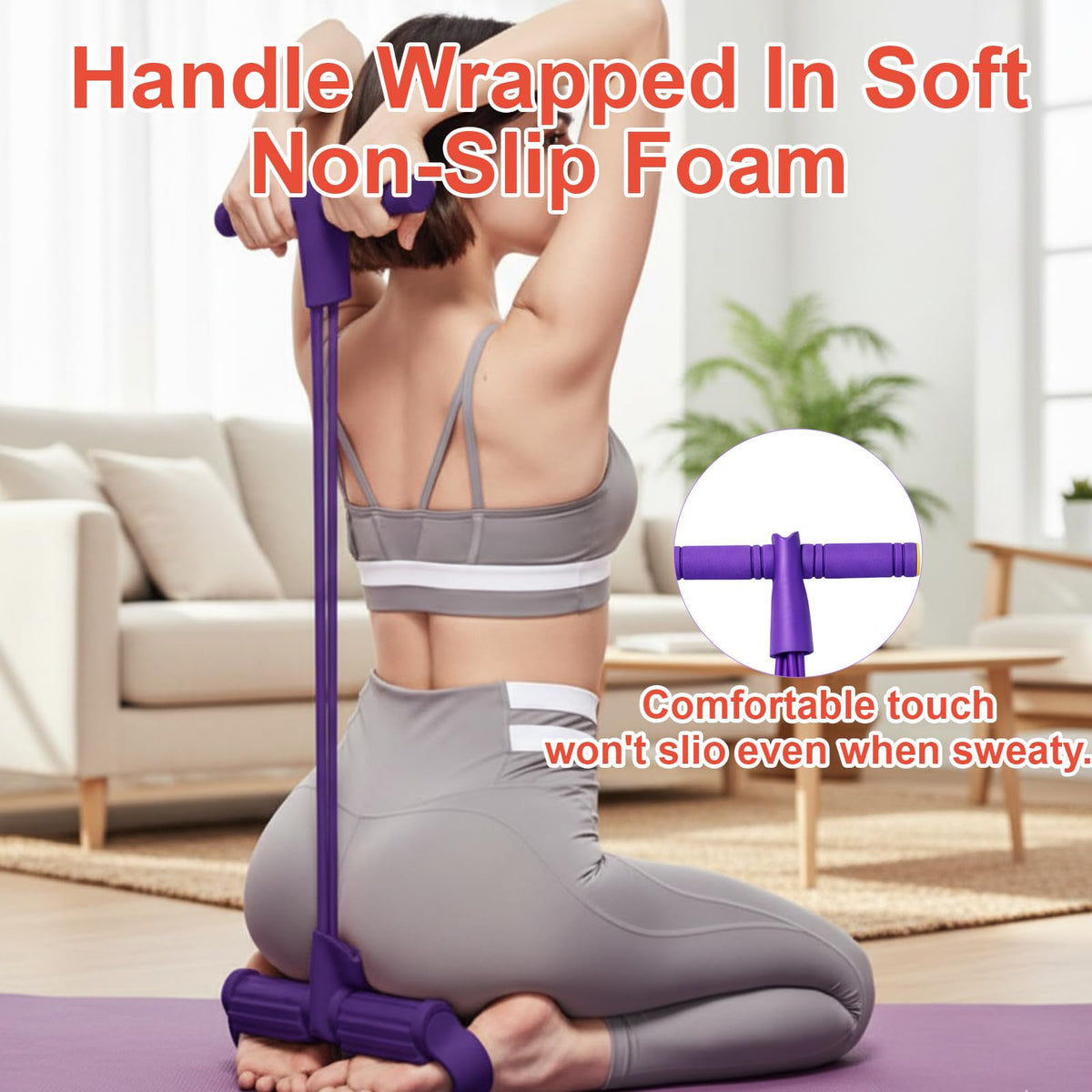 Pedal Resistance Band with Handle, Multifunction Foot Pedal Resistance Band, Full Body Resistance Bands for Home Workout and Office Exercise, Purple 6-Tube Pedal Resistance Band