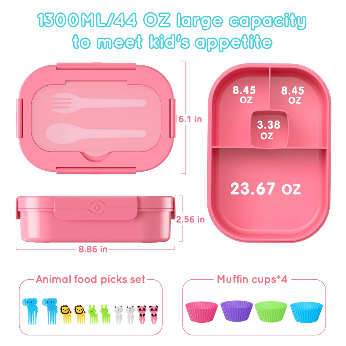 TIME4DEALS Bento Box Kid Adult Lunch Box 2 Pack, Leakproof Bento Lunch Container 4 Compartment Bento-Style Lunchbox with Utensil Set, On-the-Go Meal and Snack Packing for School, Work, Picnic