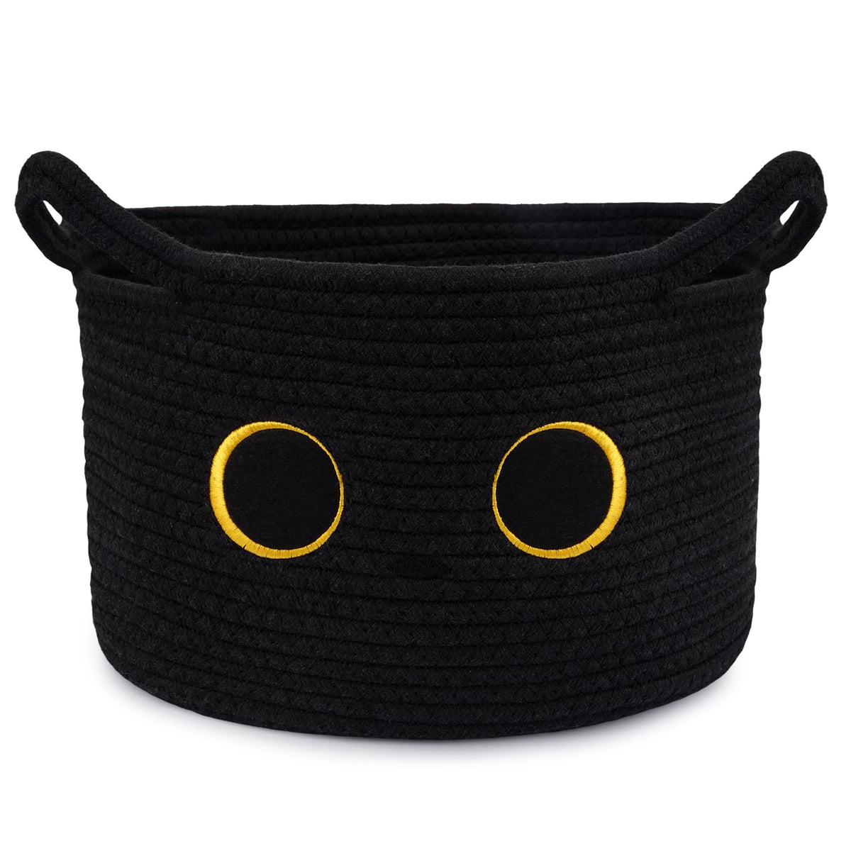 Hkojewp Cute Cat Toy Basket, Large Cotton Rope Toy Bin Box for Cats Bin, Oval Baby 0rganize Blanket Shower Hamper with Handles, Decorative Storage Cat Bin, Halloween Decor,13"D x 8"H in